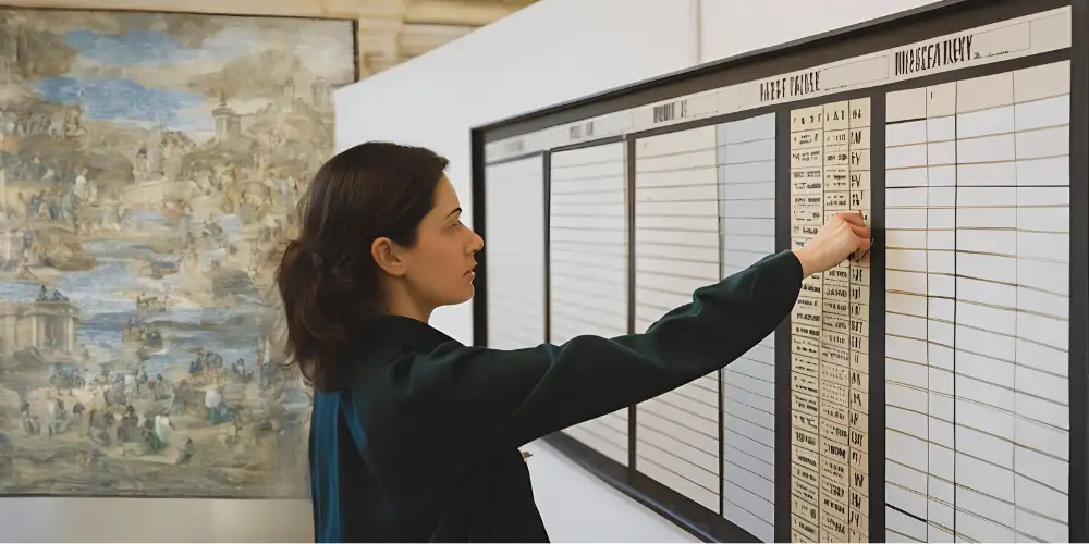 Empleado de un museo intentando cuadrar los horarios de sus visitas guiadas - Blog de Nubart