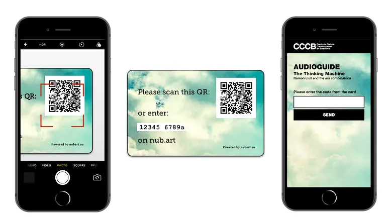 Nubart's audio guide card with unique QR-code and alphanumeric-code